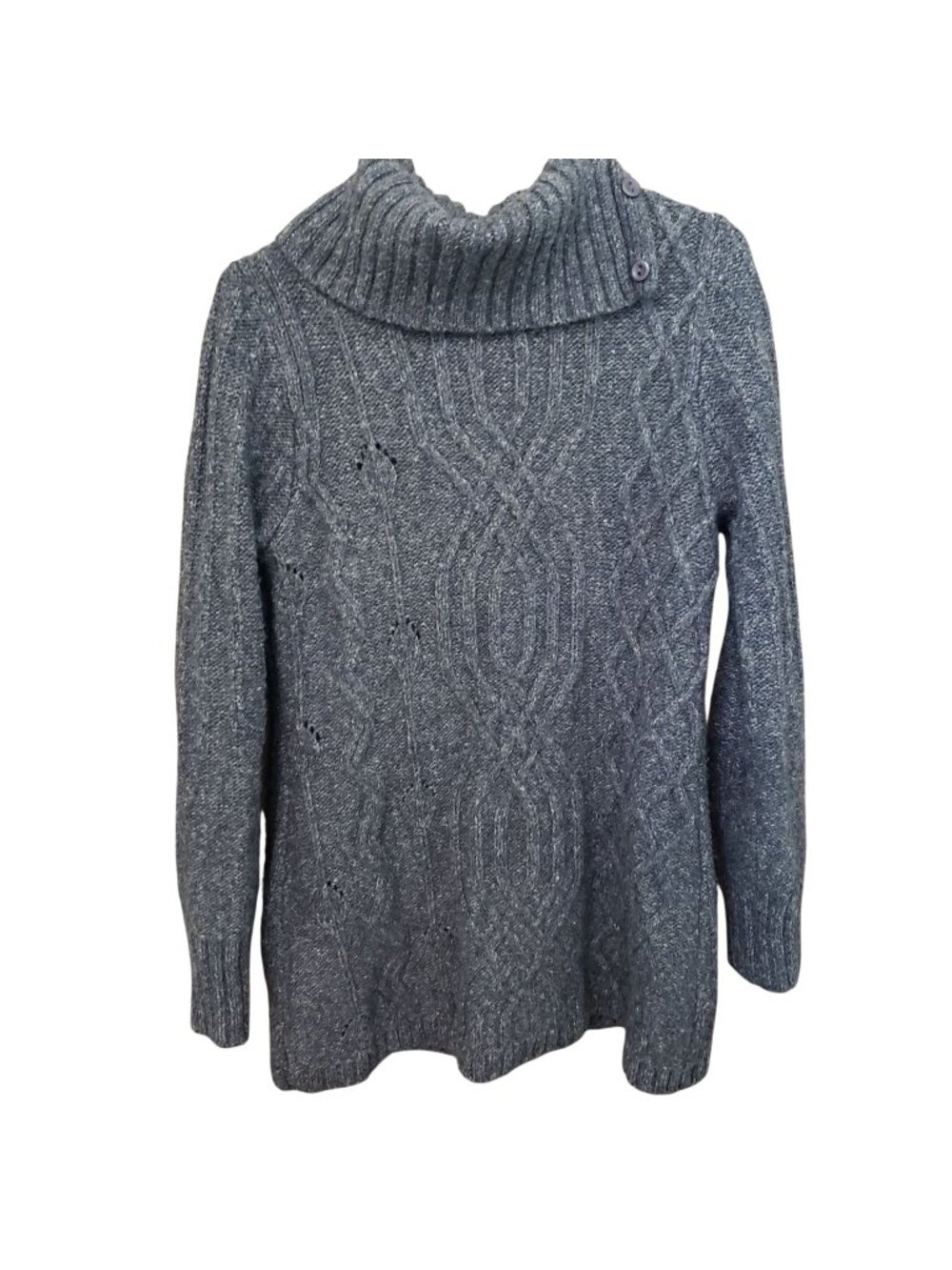 Beatrix Ost Cable Knit Wool Blend Sweater With Ribbed Cowl Neck & Button Details